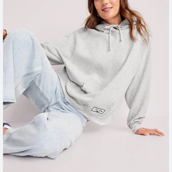 NWT OLD NAVY Oversized Fleece Logo Graphic Hoodie 
Light Gray Heather Large - Picture 3 of 5